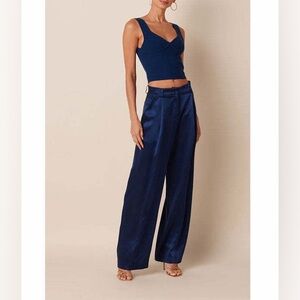 Sablyn Emerson Pleated Silk Pants in Midnight Navy, Size Small